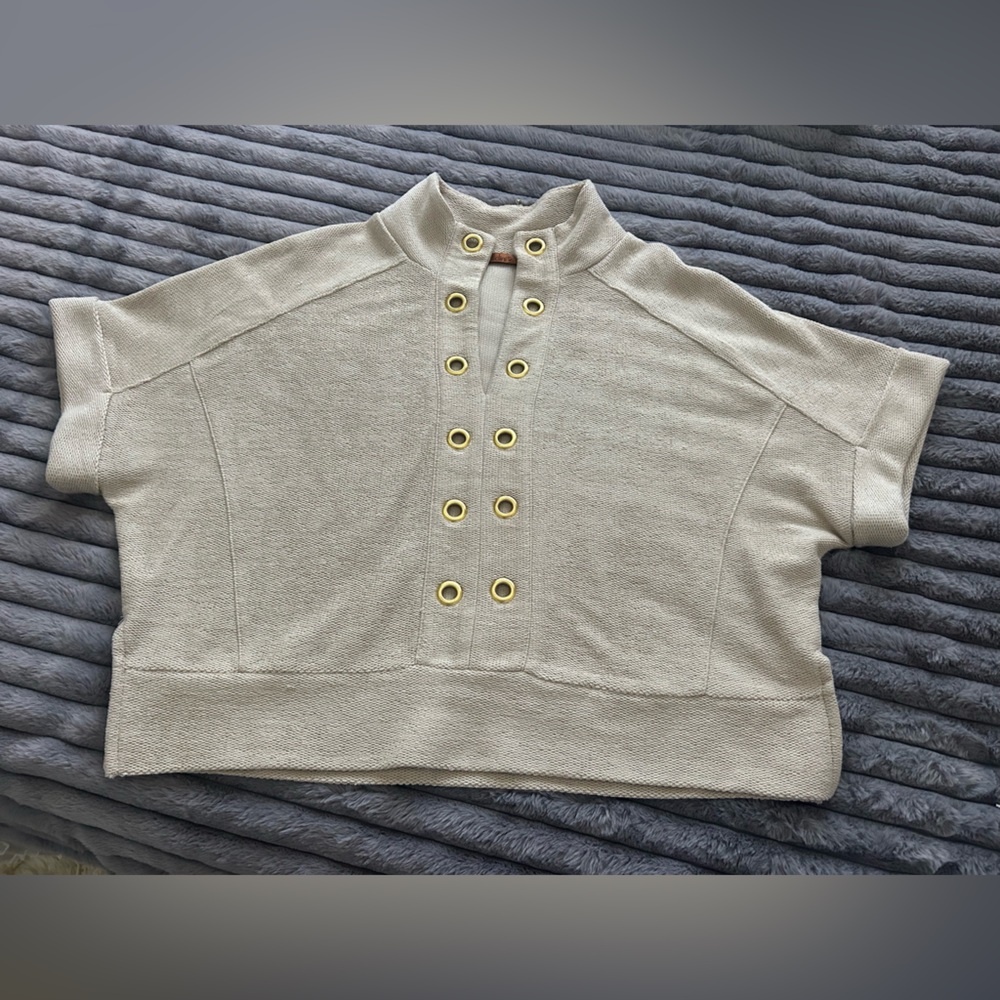 Belldini Cream Crop Top with Gold Eyelets